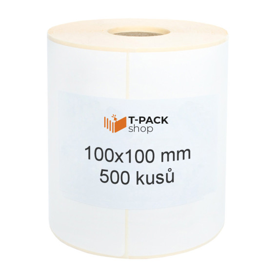Termální etikety 100×100 mm bílé 500 ks, dutinka 40 mm, perforace
