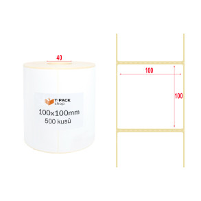 Termální etikety 100×100 mm bílé 500 ks, dutinka 40 mm, perforace