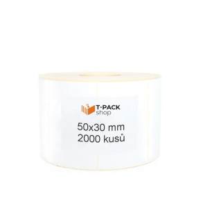 Bílé termotransferové etikety 50x30mm 2000ks 25mm cívka