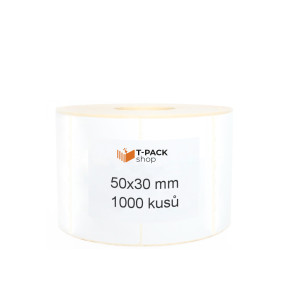 Termální etikety bílé 50x30mm 1000ks cívka 40mm Perforace