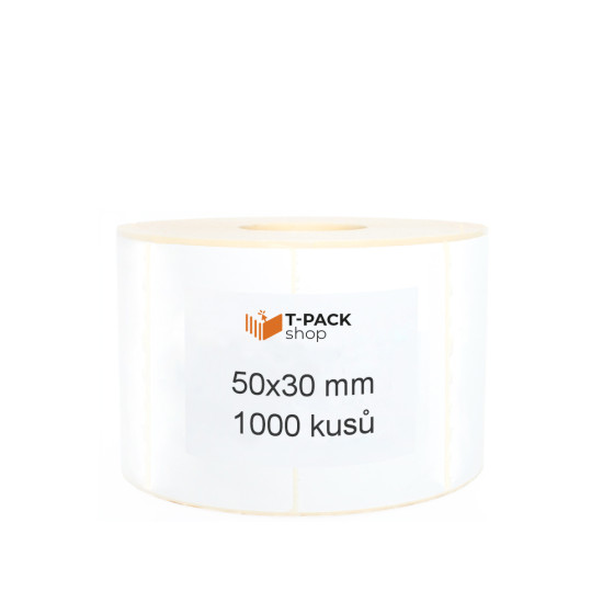 Termální etikety bílé 50x30mm 1000ks cívka 40mm Perforace