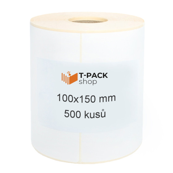 Termoetikety 100x150 mm bilé, návin 500ks, dutinka 25mm Perforace