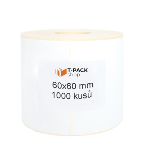 Termoetikety 60x60 mm bilé, návin 1000ks, dutinka kotoučku 40mm