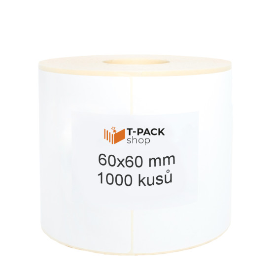 Termoetikety 60x60 mm bilé, návin 1000ks, dutinka kotoučku 40mm