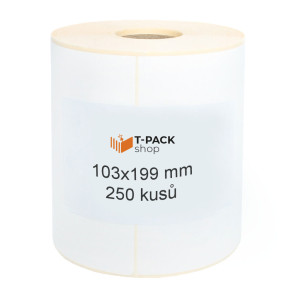 Termoetikety 103x199 mm DHL bilé, návin 250ks, dutinka kotoučku 25mm Perforace