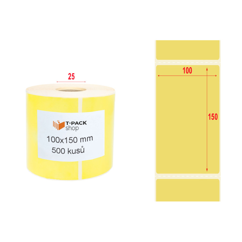 Termoetikety 100x150 mm žluté, návin 500ks, dutinka 25mm Perforace