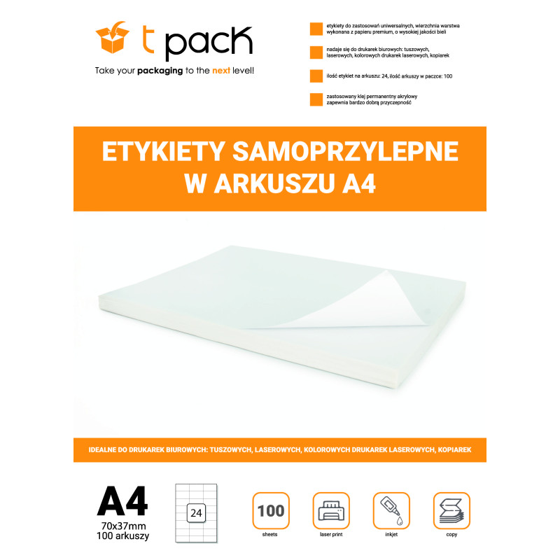 Etikety v archu A4 TNT 70x37mm 2400 ks.