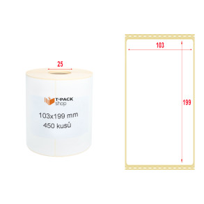 Termoetikety na zásilky 103 x 199 mm, návin 450ks, D25, perforace