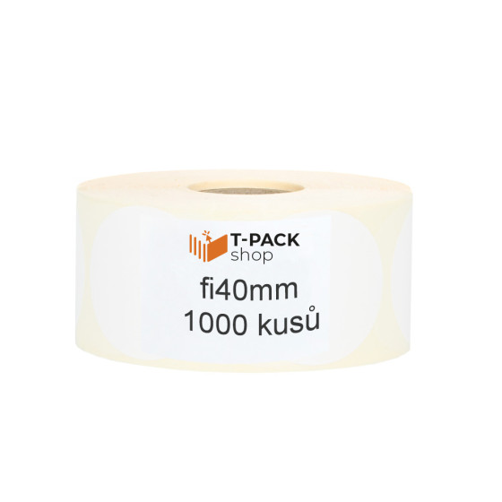 Termální etikety kulaté fi40 1000ks dutinka 40mm Bílé