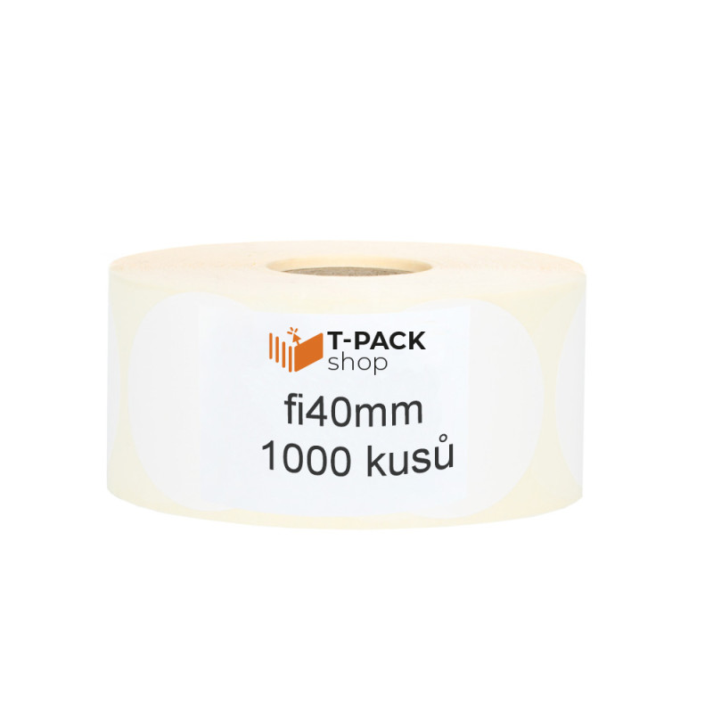Termální etikety kulaté fi40 1000ks dutinka 40mm Bílé