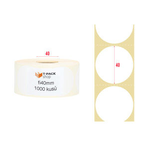 Termální etikety kulaté fi40 1000ks dutinka 40mm Bílé
