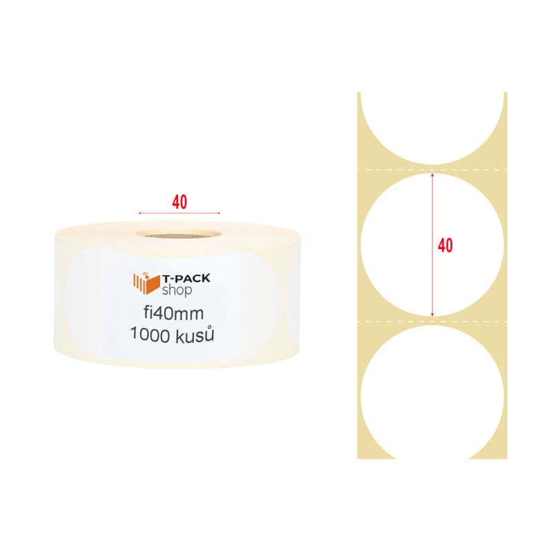 Termální etikety kulaté fi40 1000ks dutinka 40mm Bílé