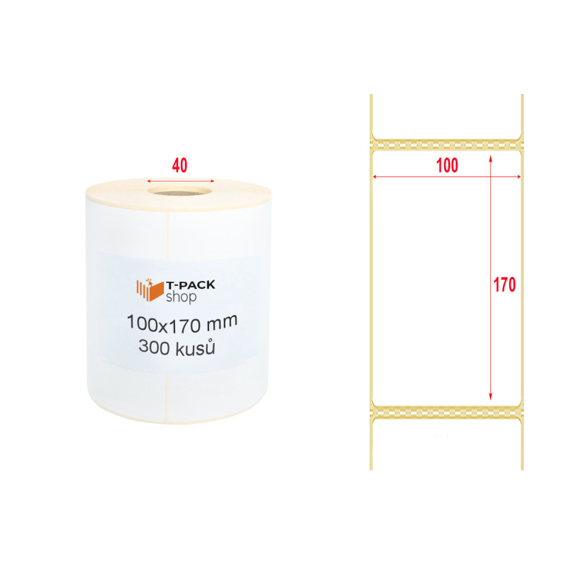 Termoetikety 100x170 mm bilé, návin 300ks, dutinka kotoučku 40mm Perforace