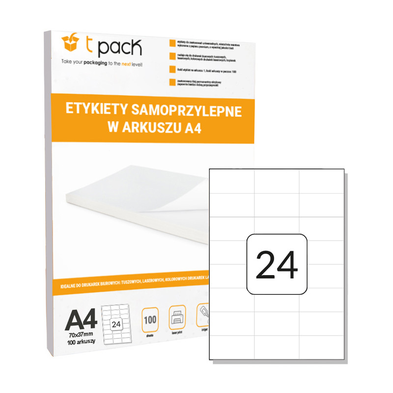 Etikety v archu A4 TNT 70x37mm 2400 ks.