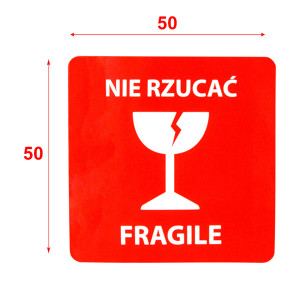 Výstražné samolepící etikety s nápisem "Nie rzucać FRAGILE", 50x50mm, 1000ks, 40mm
