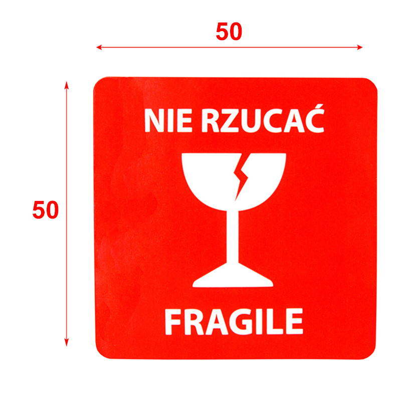 Výstražné samolepící etikety s nápisem "Nie rzucać FRAGILE", 50x50mm, 1000ks, 40mm
