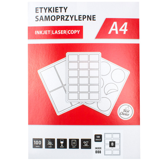 Samolepící etikety 99,1x67,7mm, 8ks na A4, 100 listů