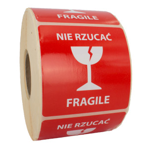 Výstražné samolepící etikety s nápisem "Nie rzucać FRAGILE", 50x50mm, 1000ks, 40mm