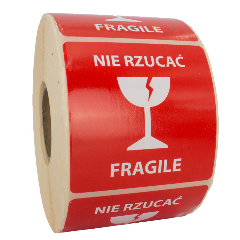 Výstražné samolepící etikety s nápisem "Nie rzucać FRAGILE", 50x50mm, 1000ks, 40mm