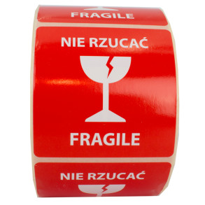 Výstražné samolepící etikety s nápisem "Nie rzucać FRAGILE", 50x50mm, 1000ks, 40mm