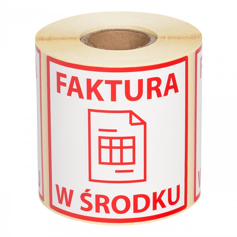 Výstražné etikety  s nápisem "Faktura w środku", 100x100mm, 500ks 40mm