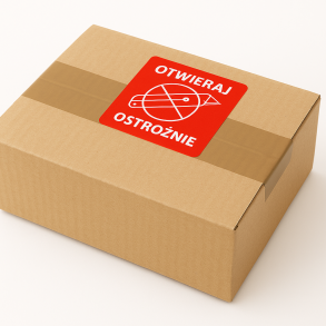 Výstražné samolepící  etikety  s nápisem "Otwieraj ostrożnie", 70x70mm, 1000ks, 40mm