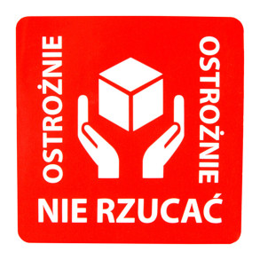 Výstražné samolepící etikety s nápisem "Ostrożnie, nie rzucać", 50x50mm, 1000ks, 40mm