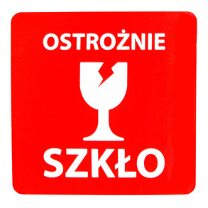 Výstražné samolepící etikety s nápisem "Ostrożnie, szkło", 50x50mm 1000ks, 40mm