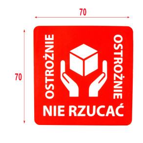Výstražné samolepící  etikety  s nápisem "Ostrożnie, nie rzucać", 70x70mm, 1000ks, 40mm