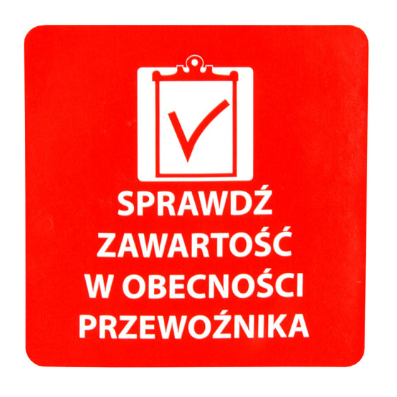 Výstražné samolepící etikety s nápisem "Sprawdź zawartość", 70x70mm, 1000ks, 40mm Výstražné samolepící etikety s nápisem "Sprawdź zawartość", 70x70mm, 1000ks, 40mm