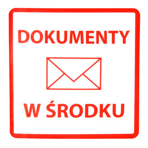 Výstražné samolepící  etikety  s nápisem "Dokumenty w środku", 70x70mm, 1000ks, 40mm