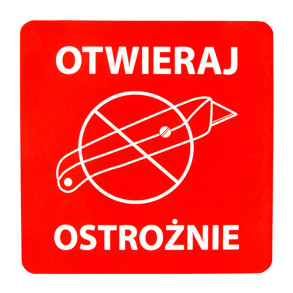 Výstražné samolepící  etikety  s nápisem "Otwieraj ostrożnie", 70x70mm, 1000ks, 40mm