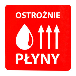 Výstražné samolepící  etikety  s nápisem "Ostrożnie, płyny", 70x70mm, 1000ks, 40mm