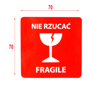 Výstražné samolepící  etikety  s nápisem "Nie rzucać FRAGILE", 70x70mm, 1000ks, 40mm