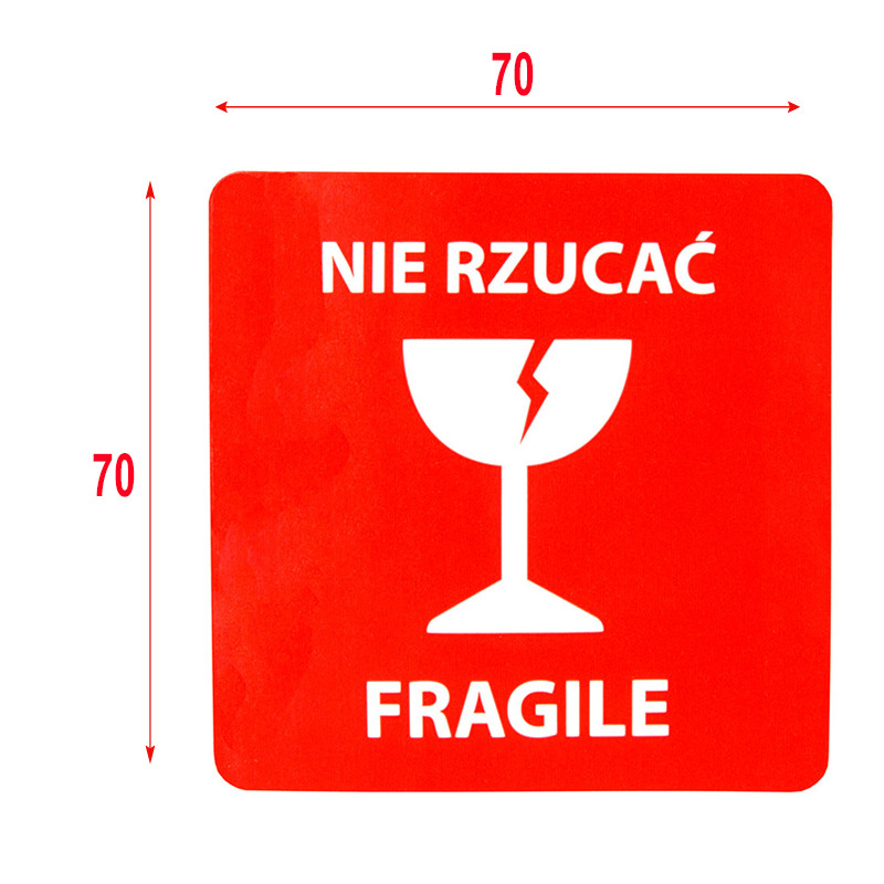 Výstražné samolepící  etikety  s nápisem "Nie rzucać FRAGILE", 70x70mm, 1000ks, 40mm