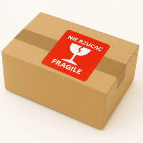 Výstražné samolepící  etikety  s nápisem "Nie rzucać FRAGILE", 70x70mm, 1000ks, 40mm