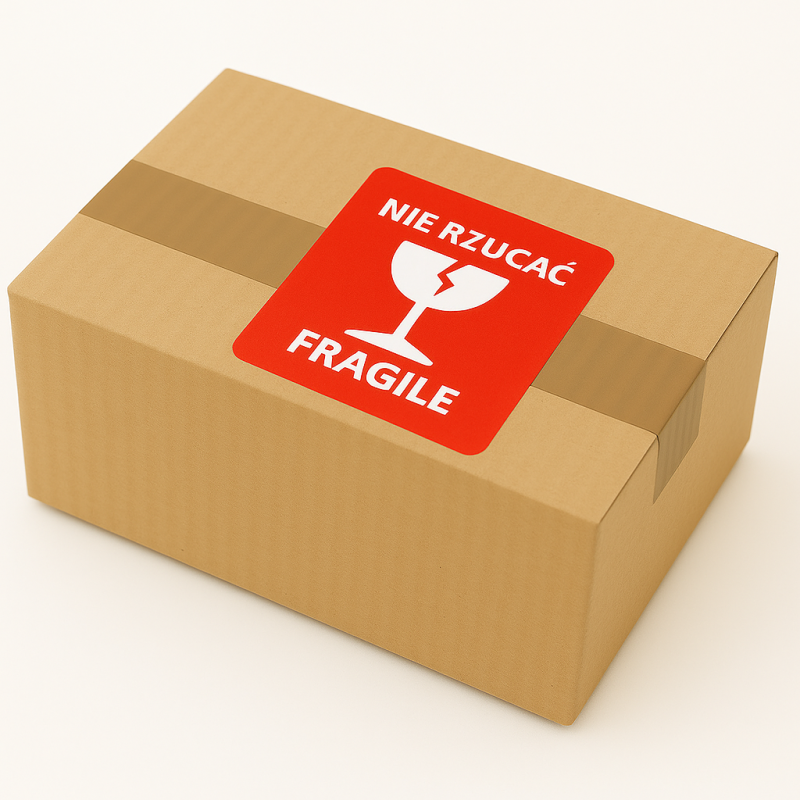 Výstražné samolepící  etikety  s nápisem "Nie rzucać FRAGILE", 70x70mm, 1000ks, 40mm
