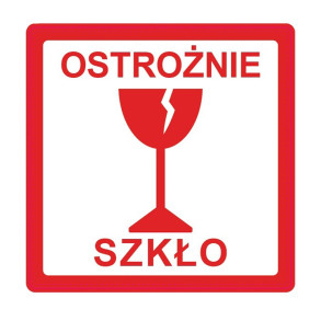 Výstražné etikety  s nápisem "Ostrożnie szkło", 100x100mm, 500ks, 40mm