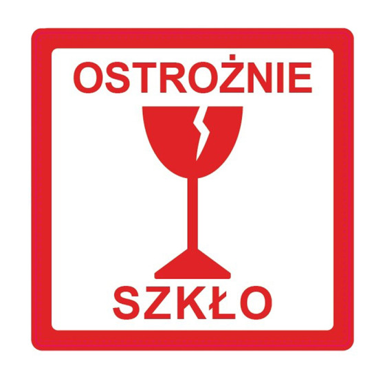 Výstražné etikety s nápisem "Ostrożnie szkło", 100x100mm, 500ks, 40mm Výstražné etikety s nápisem "Ostrożnie szkło", 100x100mm, 500ks, 40mm