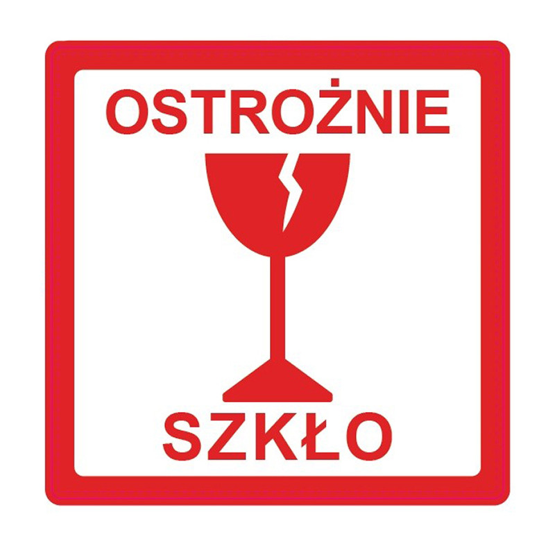 Výstražné etikety  s nápisem "Ostrożnie szkło", 100x100mm, 500ks, 40mm
