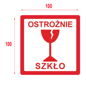 Výstražné etikety  s nápisem "Ostrożnie szkło", 100x100mm, 500ks, 40mm