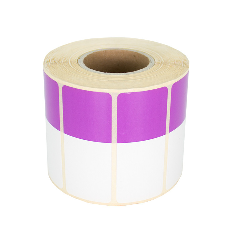 Termoetikety 70x30mm bílé/fialové, návin 1000ks, dutinka kotoučku 40mm
