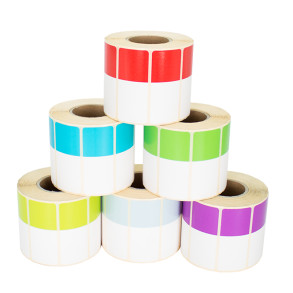 Termoetikety 70x30mm bílé/modré, návin 1000ks, dutinka kotoučku 40mm