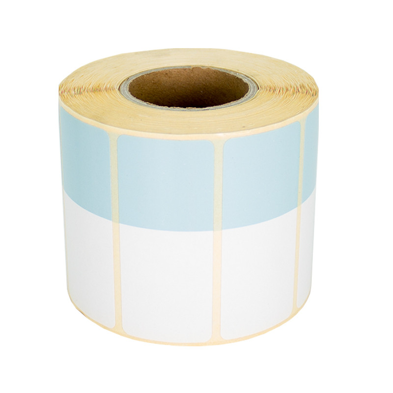 Termoetikety 70x30mm bílá/světle modrá, návin 1000ks, dutinka kotoučku 40mm