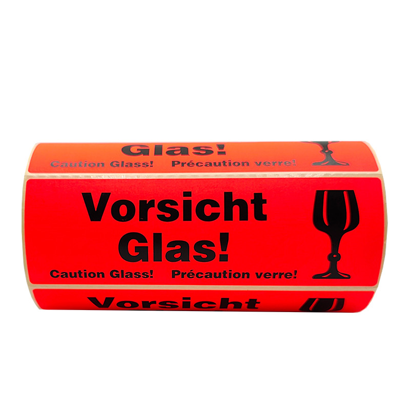 Výstražné etikety s nápisem "Vorsicht Glas!", 150x48mm, 500ks, 40mm