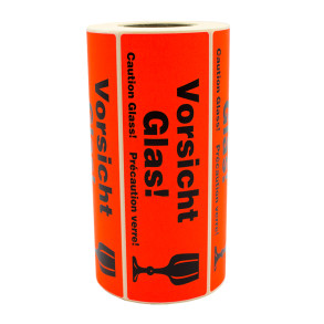Výstražné etikety s nápisem "Vorsicht Glas!", 150x48mm, 500ks, 40mm