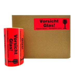 Výstražné etikety s nápisem "Vorsicht Glas!", 150x48mm, 500ks, 40mm