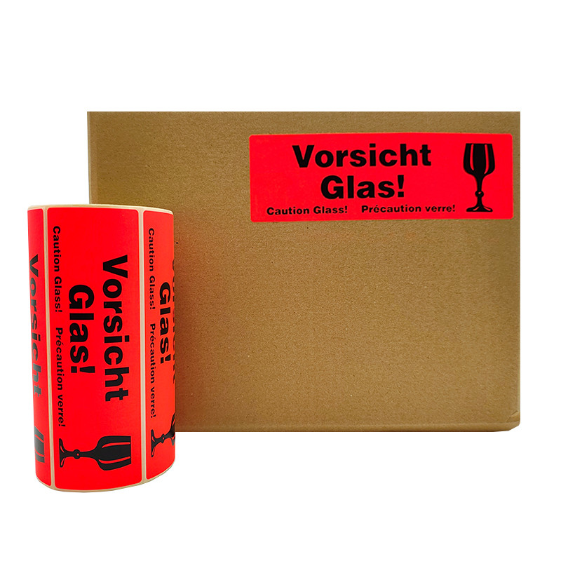 Výstražné etikety s nápisem "Vorsicht Glas!", 150x48mm, 500ks, 40mm