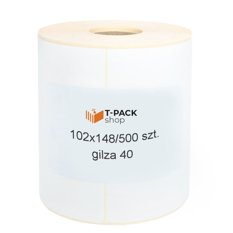 Termotransferové etikety z bílé matné PP fólie 102x148 mm s perforací