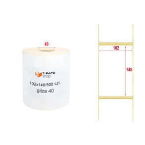 Termotransferové etikety z bílé matné PP fólie 102x148 mm s perforací